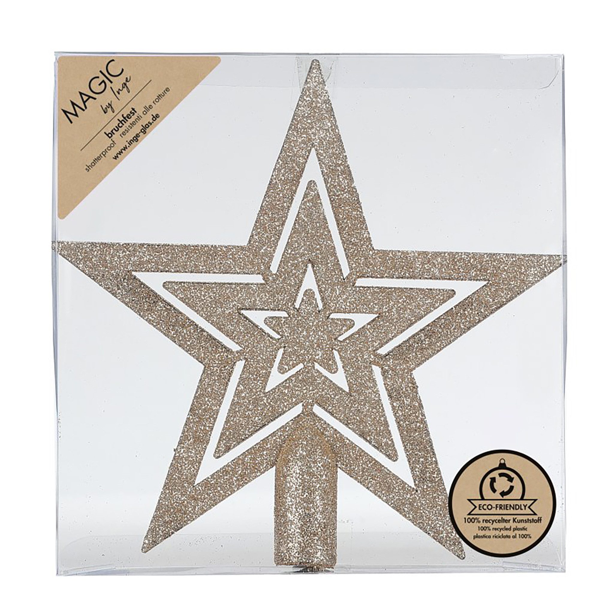 Holly & Jolly Christbaumspitze, Christbaumspitze Stern 21,5cm Kunststoff mit Glitzer - Creamy Gold