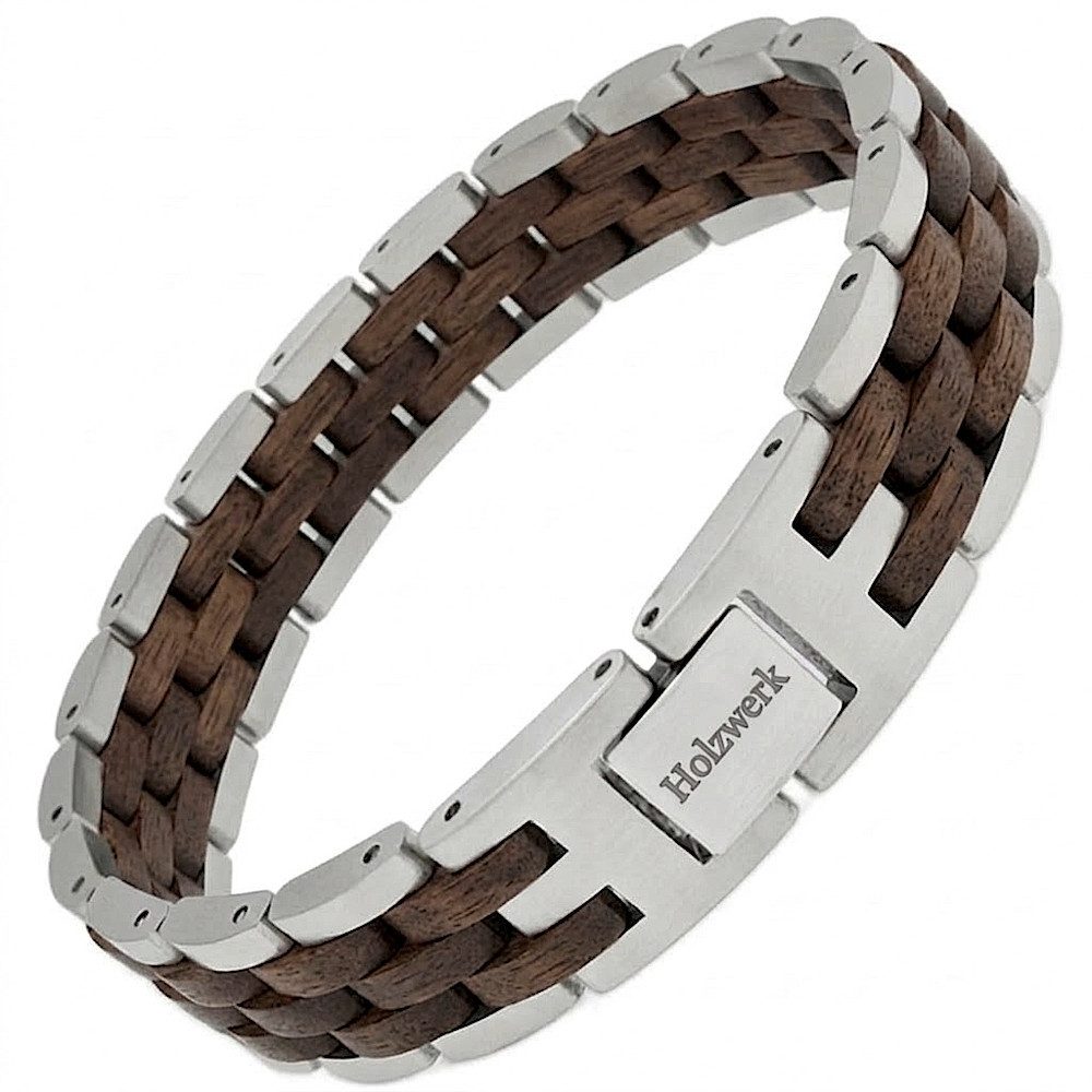 Holzwerk Edelstahlarmband Designer Holz Armband, Armkette Gliederarmband, Holz Unikate inkl. Armbandkürzer, ideal als Geschenk