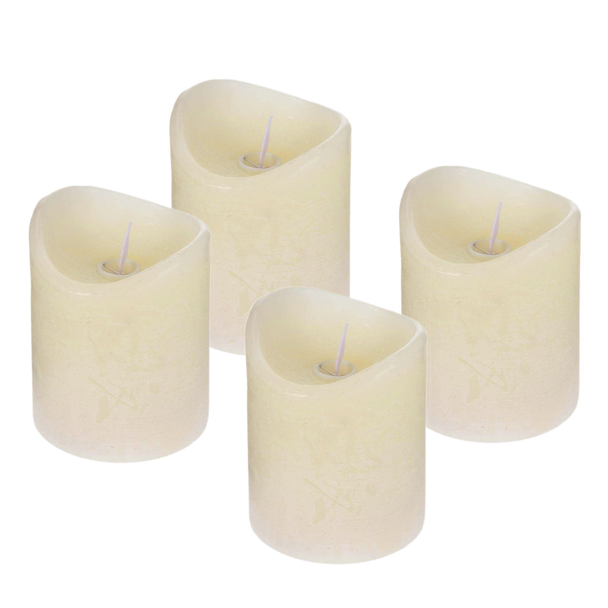 LED-Kerze 4er Set Echtwachs-Kerzen mit Timer : Creme Ø 7,5 x 10 cm Flamme