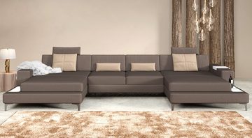 BULLHOFF Wohnlandschaft Wohnlandschaft XXL Ecksofa Eckcouch U-Form Designsofa LED Sofa Couch Grau Vintage Grün »MÜNCHEN« von BULLHOFF