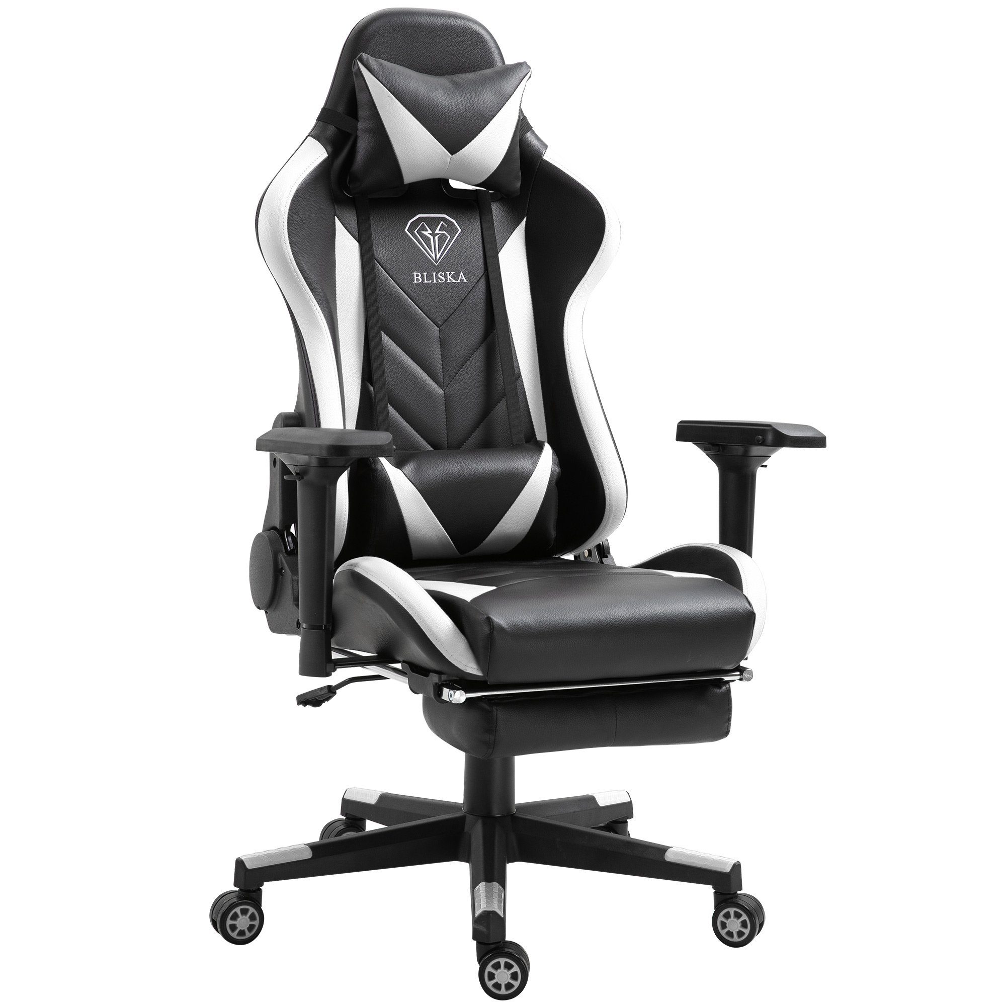 TRISENS mit Stück), 4D-Armlehnen und Fußstütze Leo Chefsessel Gaming (1 Stuhl in gaming Schwarz/Weiß chair Lederoptik