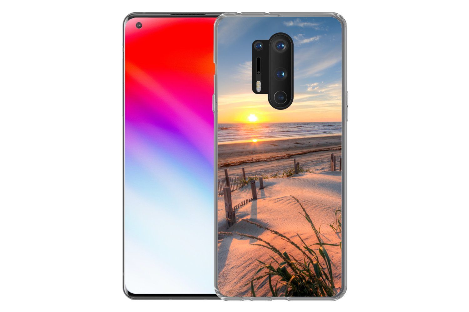 MuchoWow Handyhülle für OnePlus 8 Pro Strand - Meer - Düne - Sonnenuntergang - Landschaft, Phone Case, Silikon, Schutzhülle Dünn