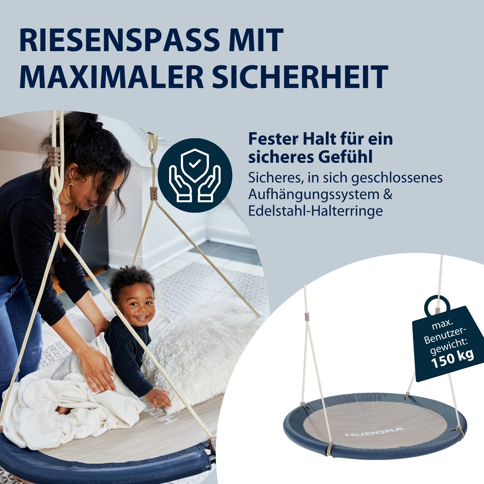 Hudora Nestschaukel Lounge Höhenverstellbare Nestschaukel mit 90/110cm Durchmesser, (Hängeschaukel mit geschlossener Sitzfläche), Tellerschaukel für die ganze Familie