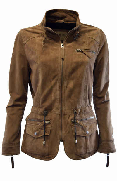 Zimmert Leather Lederjacke Lana mit Stehkragen, weiches, Ziegenvelour, Wildleder, Leder, Braun, Grau