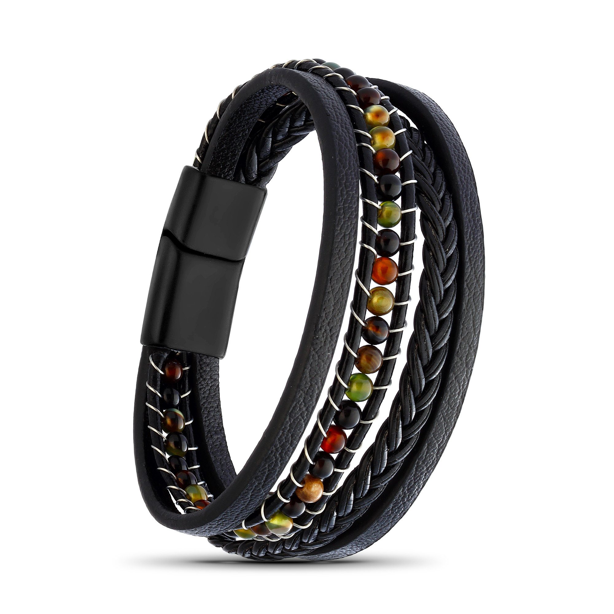 NAHLE Lederarmband Herren Lederarmband mit Achat Perlen (inkl. Schmuckbox), aus Leder, mit Magnetverschluss für ein sicheres verschließen