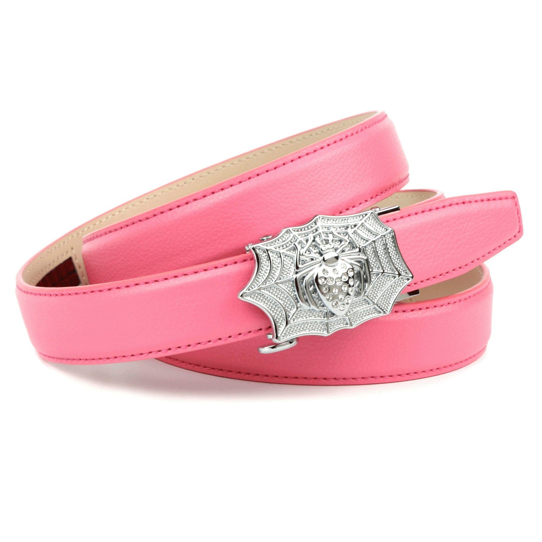 Damen Gürtel Anthoni Crown Ledergürtel Stilvoller Gürtel in rosa mit silberfarbener Schließe