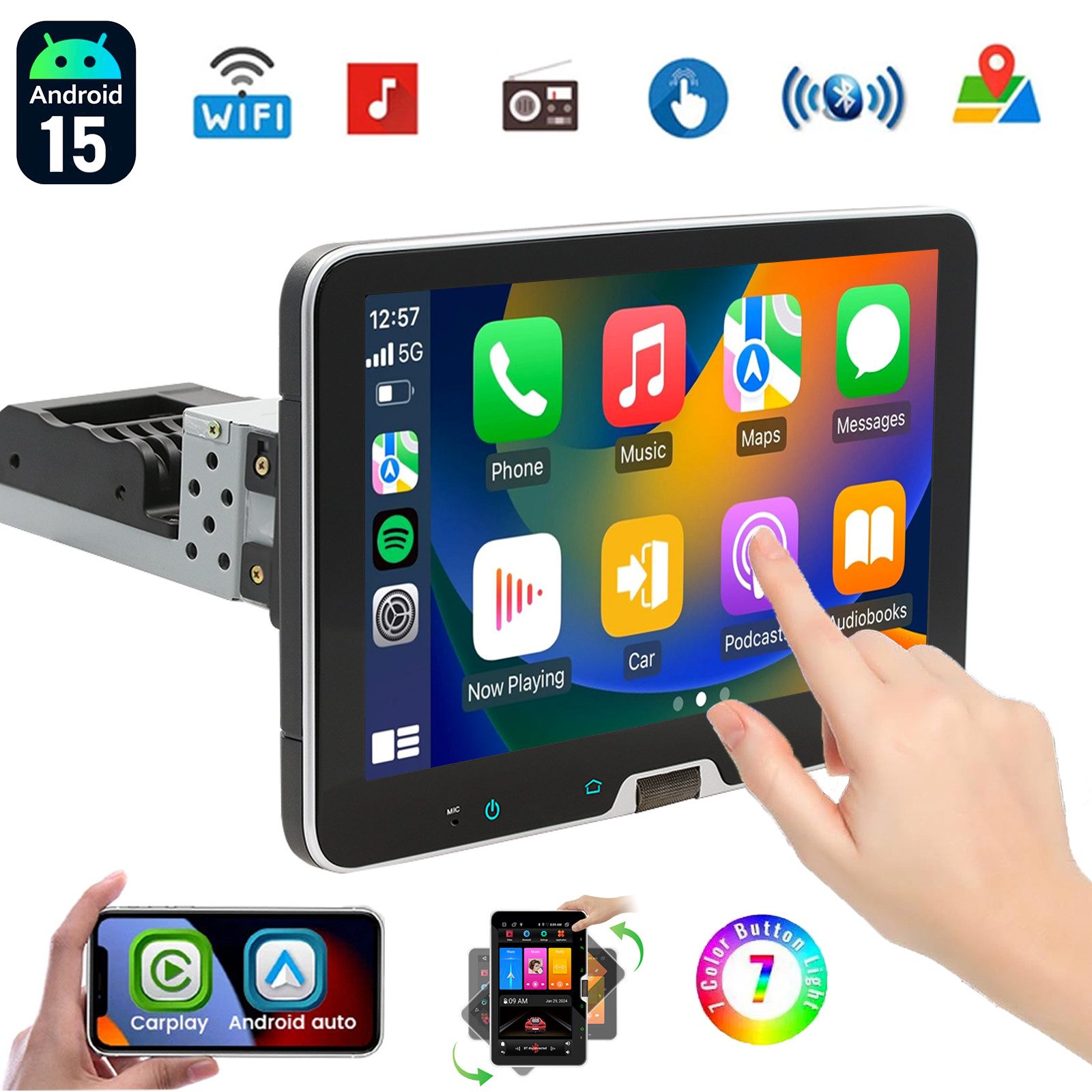 ESSGOO 64/128G DAB+ Autoradio Android15 Carplay Navi GPS WiFi 360° drehbar BT Autoradio (RDS, 4+128GB(optional), 4+64GB(optional), Digitalradio (DAB), FM, GPS, WIFI, Apple Carplay Android Auto GPS Navi WIFI BT EQ)