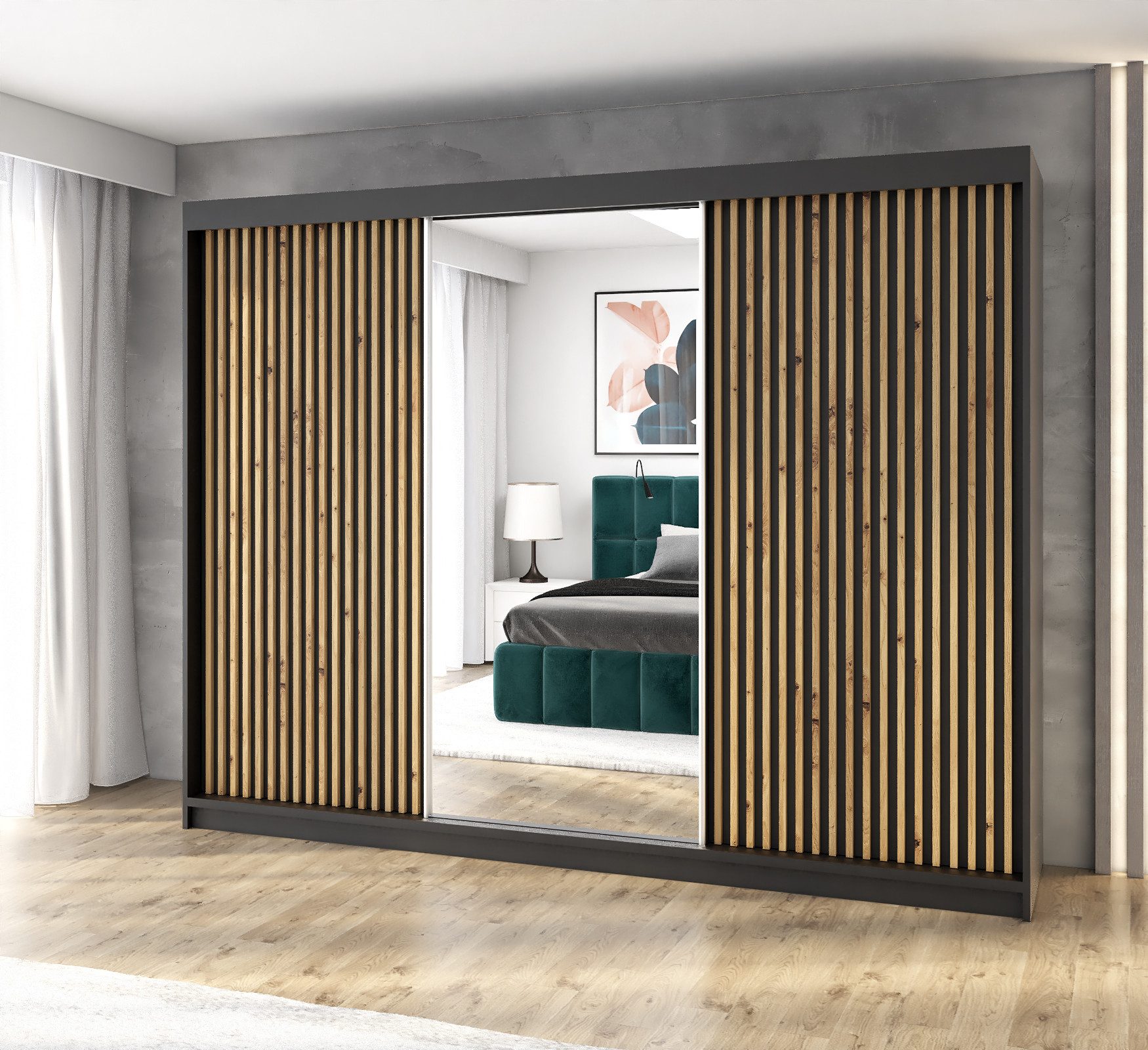 A&J MöbelLand GmbH Schiebetürenschrank FARA 200 cm, mit 4 Schubladen, Spieg günstig online kaufen