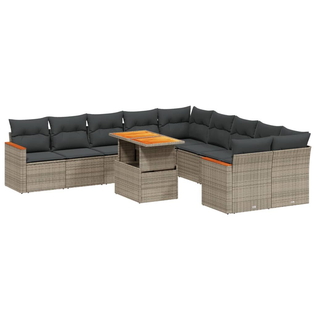 vidaXL Gartenlounge-Set 11-tlg. Garten-Sofagarnitur mit Kissen Grau Poly Rattan, (1-tlg)