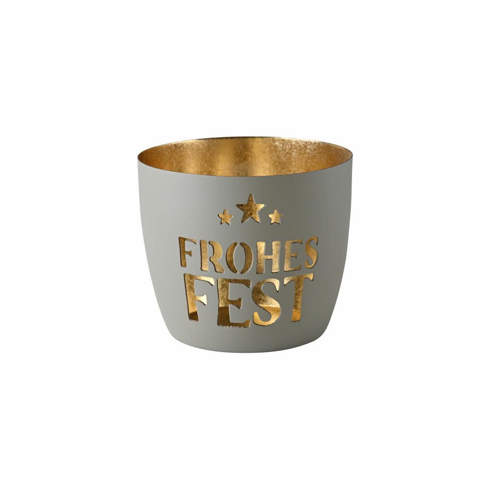 Giftcompany Windlicht Madras Frohes Fest M Flannel, Gold, H 8.5 cm