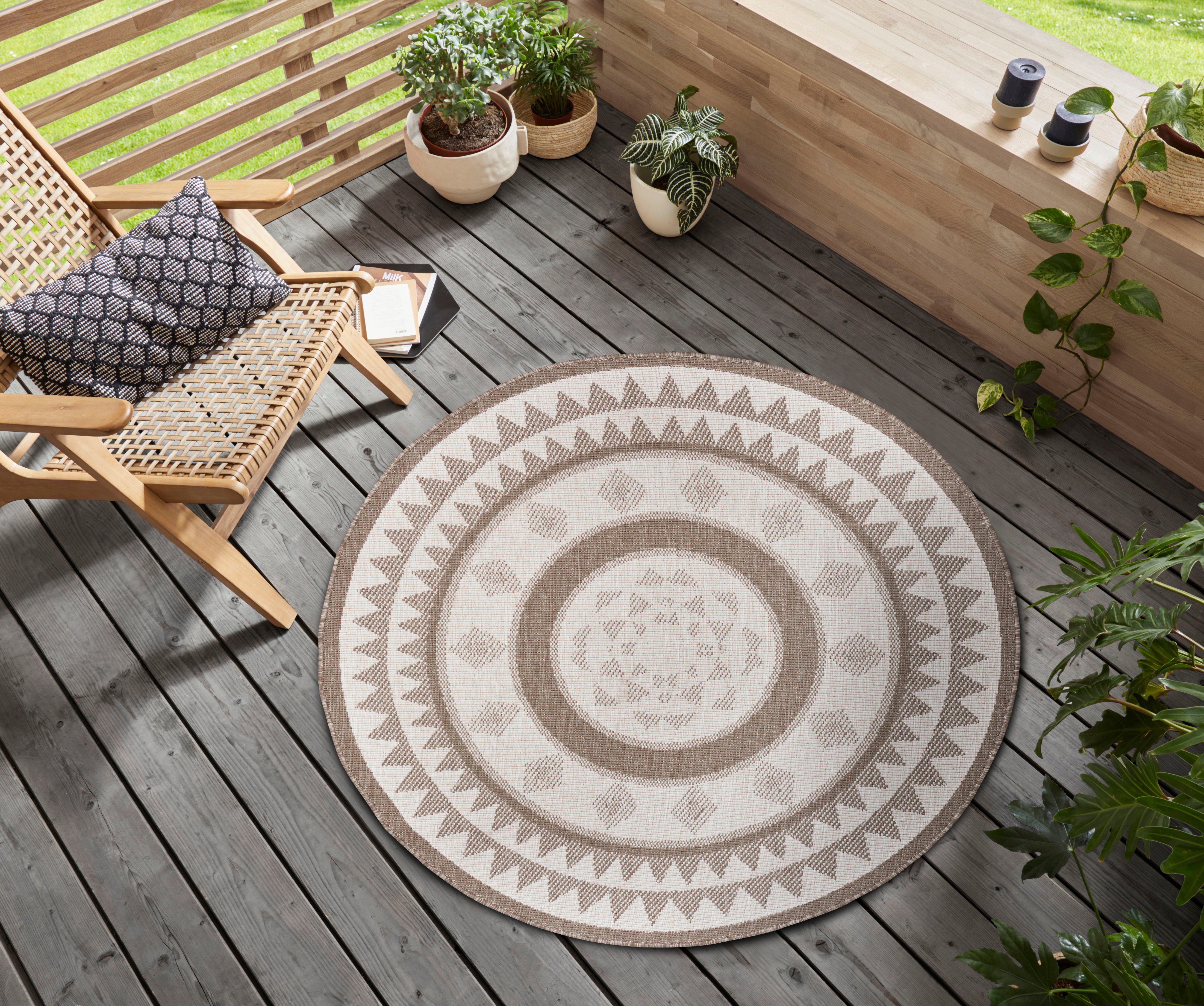 NORTHRUGS Teppich Jamaica, rund, Höhe: 5 mm, In-& Outdoor, Wetterfest, Balkon, Garten, Wohnzimmer, Wasserfest