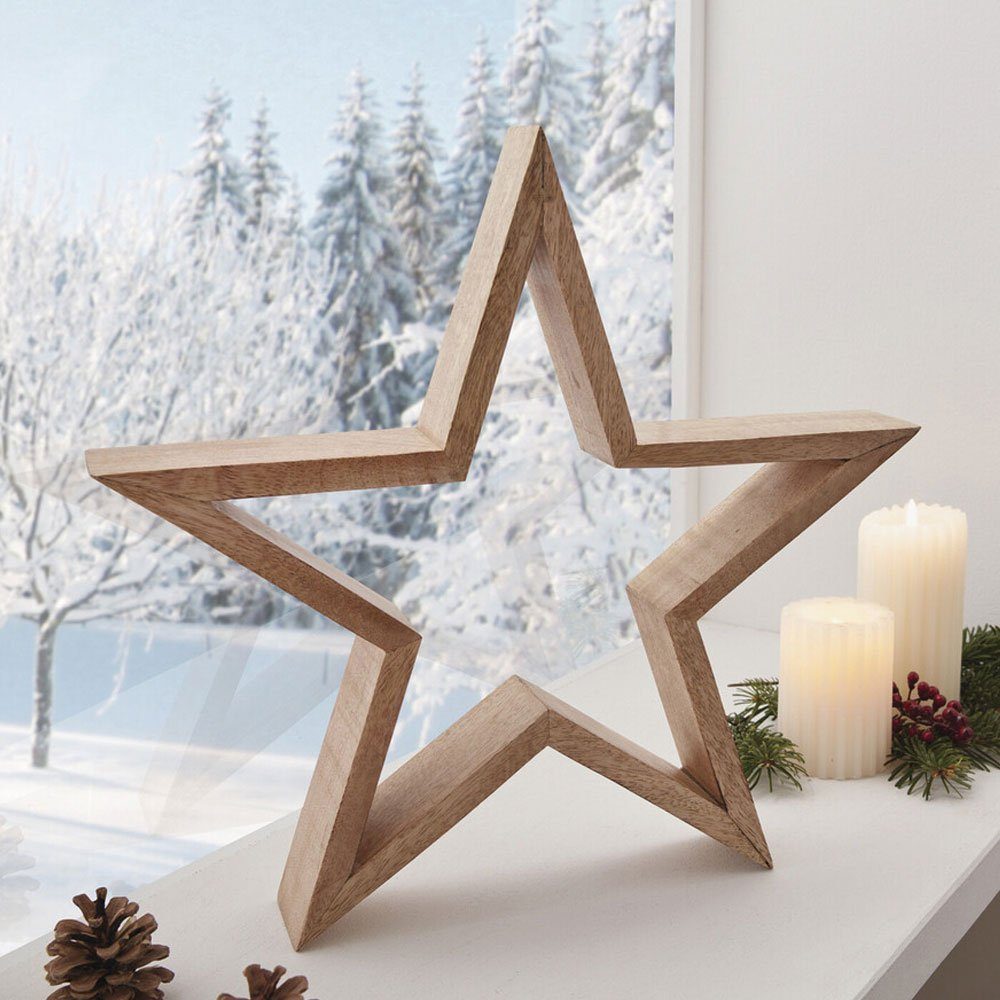 Home-trends24.de Dekostern Stern Mangoholz Groß Fenster Tisch Deko Weihnachen Natur Ø 40 cm