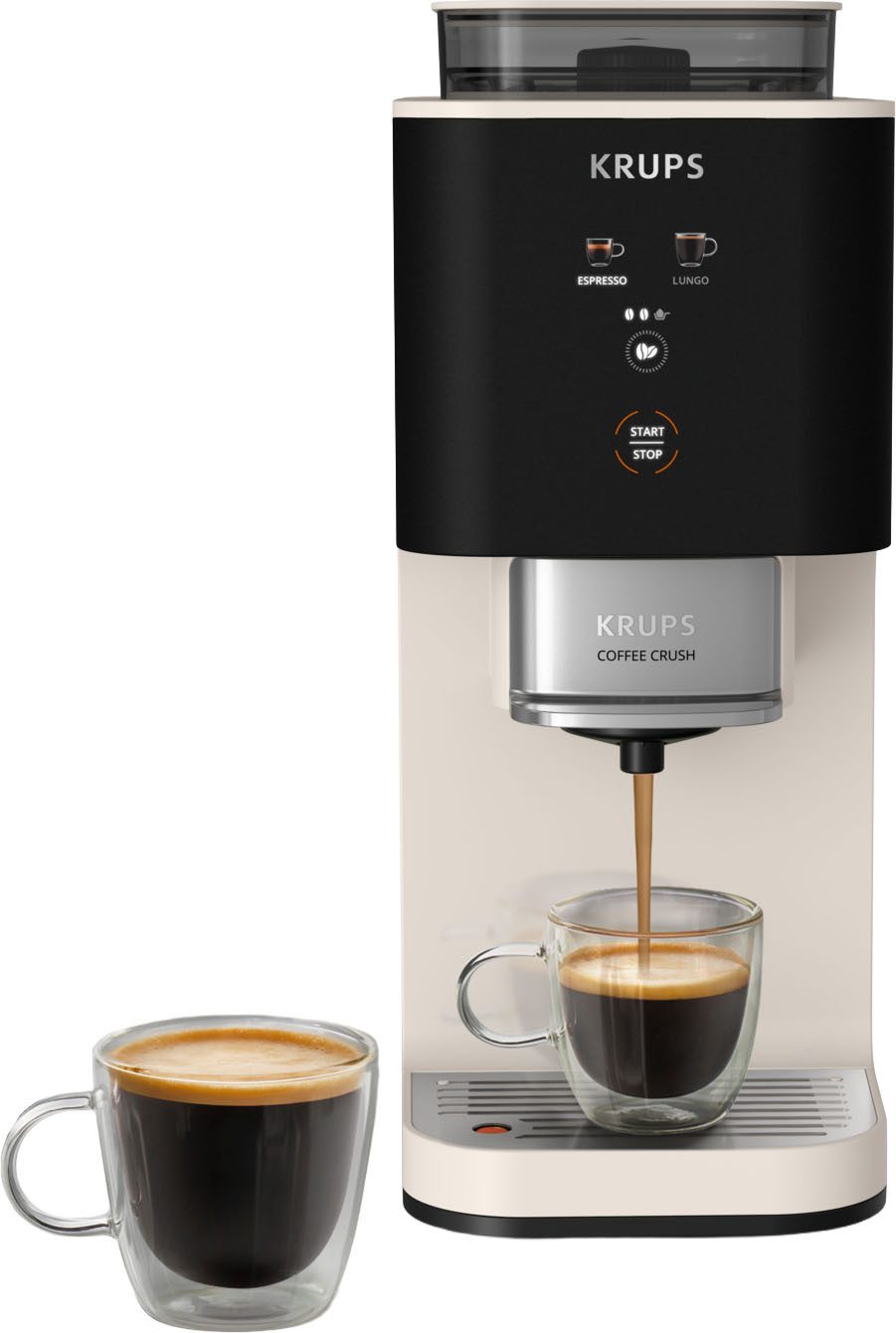 Krups Kaffeevollautomat Coffee Crush SA4001 für Espresso & Lungo, platzsparend mit 15 cm Breite, frisch gemahlene Bohnen oder vor-gemahlen, einfache Reinigung
