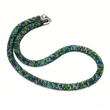Edelschmiede925 Schmuckset Halskette gehäkelt Glasperlen 925 Silber Schließe Handarbeit Unikatsch