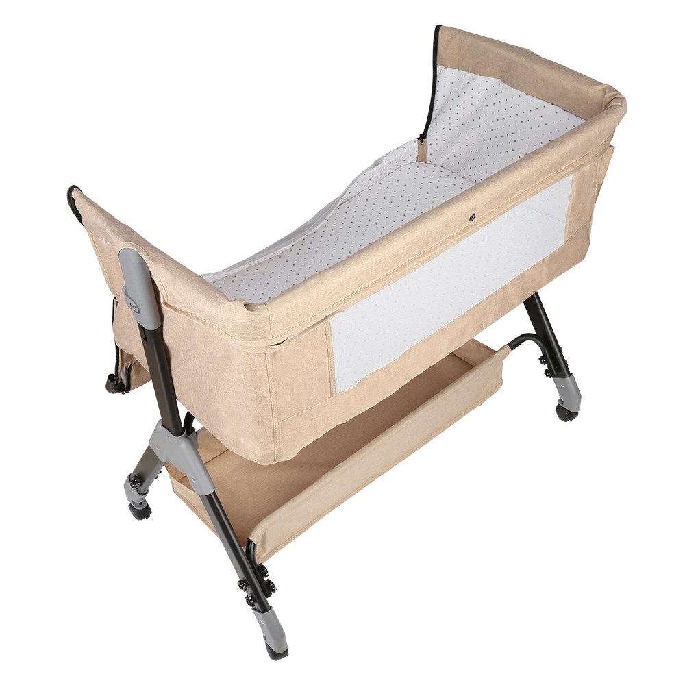 JEOBEST Beistellbett Baby, Grab-and-go Baby Bett mit Matratze & Rädern für Neugeborene, Tragbare Babybett mit 4 verstellbaren Höhen & Matratze – Bild 4 von 5