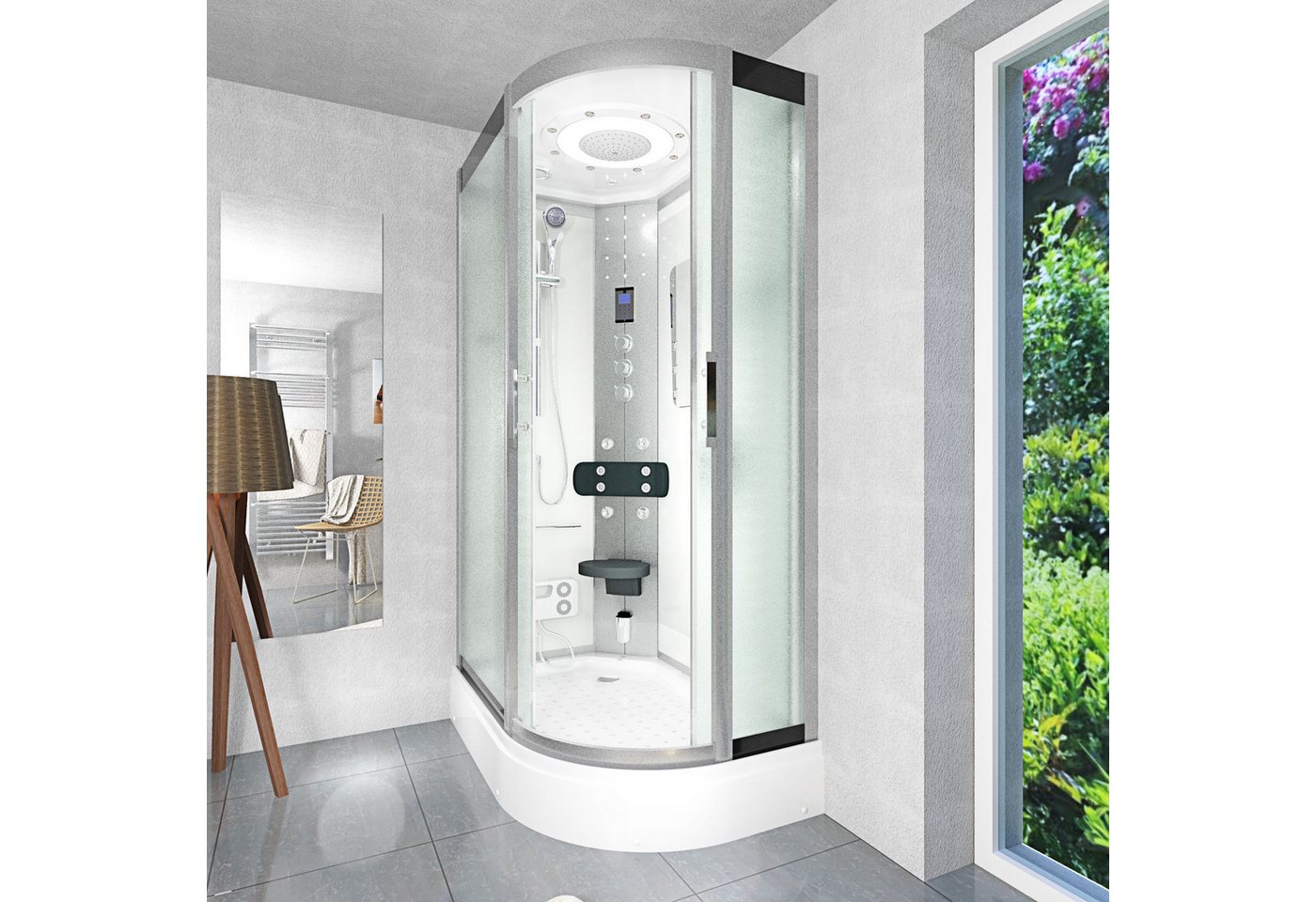 Thumbnail - AcquaVapore Dampfdusche Dusche DampfduscheD60-70M3R-ALL Weiß 80x120, Sicherheitsglas ESG, inklusive Duschwanne, Höhenver...