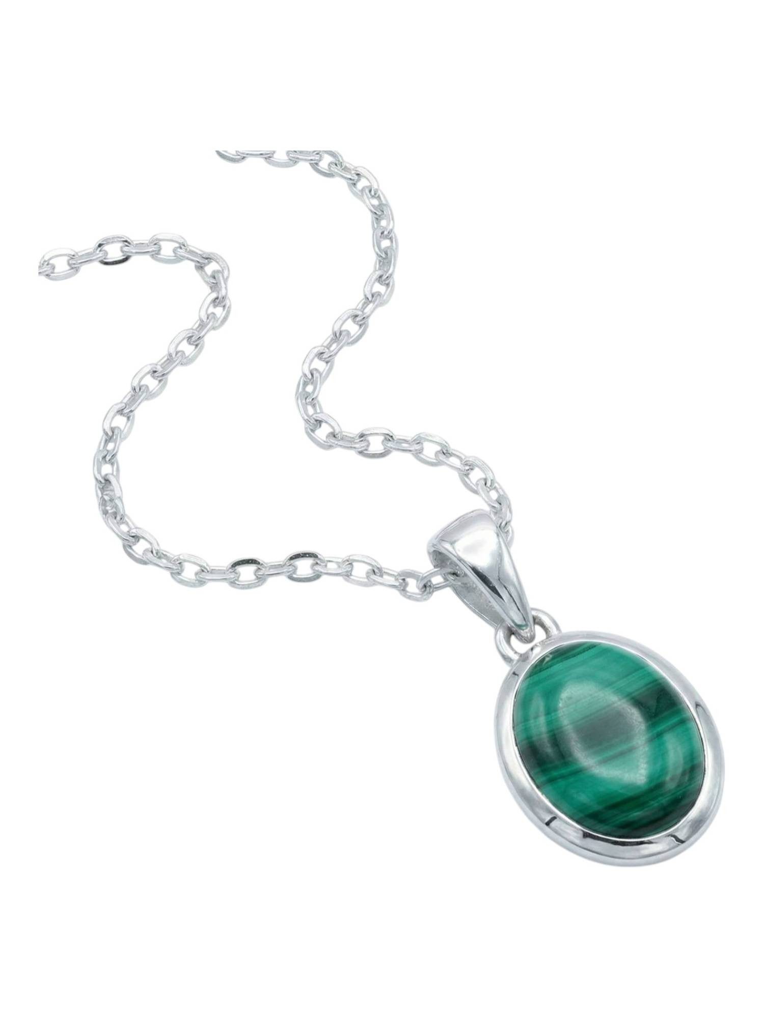 Kette mit Anhänger MIALE oval aus 925 Silber mit Malachit