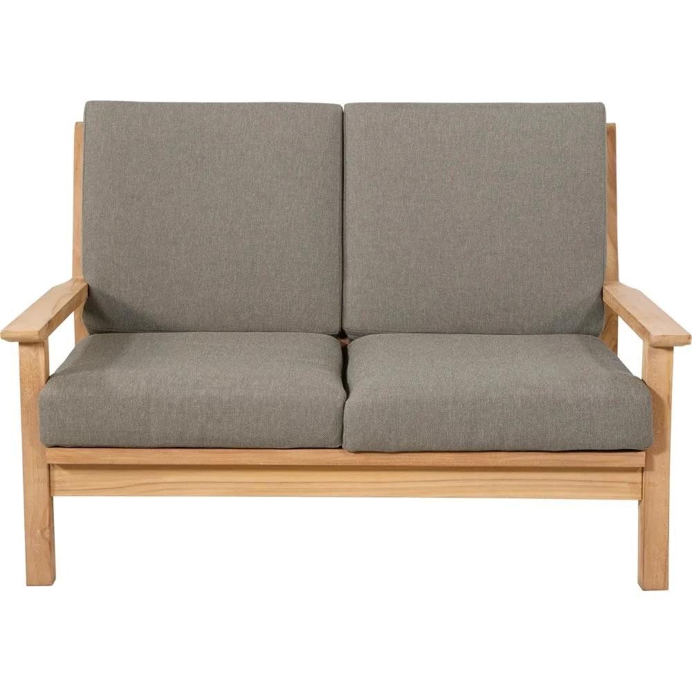 Natur24 Gartenstuhl Teak Loungebank Olefin Natur Grau 124 x 86 x 82,5 cm