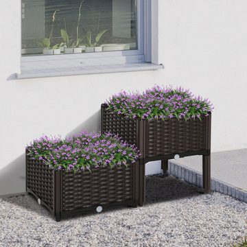 Outsunny Hochbeet Pflanzkasten mit Abflusslöchern (Blumenständer, 2 St., Blumenkasten), für Garten, Balkon, Braun