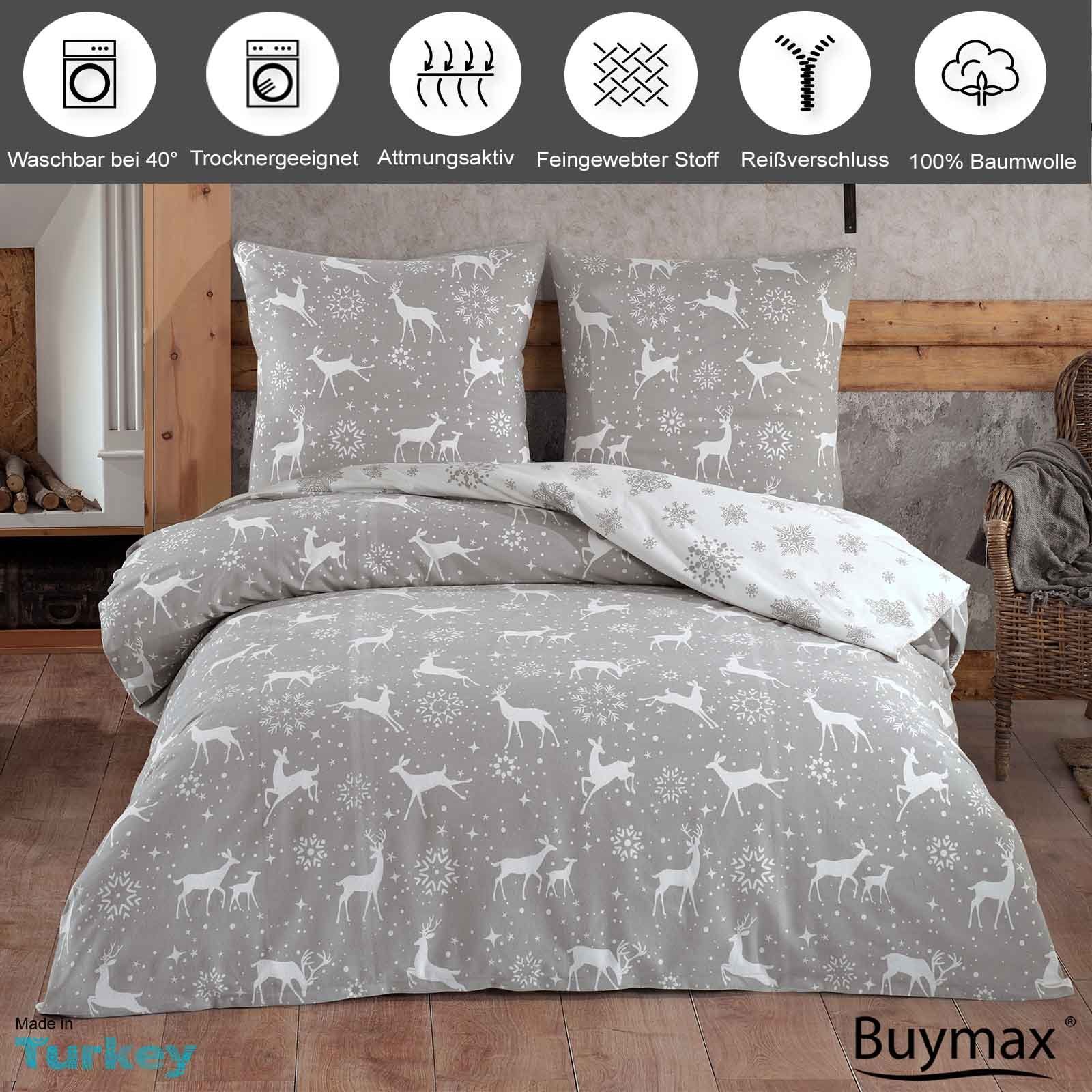 Buymax Bettwäsche, Biber, 2 teilig, 155x220 cm Flanell 100% Baumwolle Winte günstig online kaufen