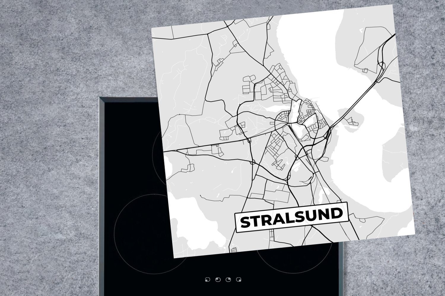 tlg), für Herdblende-/Abdeckplatte Karte, Vinyl, Ceranfeldabdeckung, Deutschland Stadtplan 78x78 - - - Karte (1 Stralsund küche Arbeitsplatte - MuchoWow cm,
