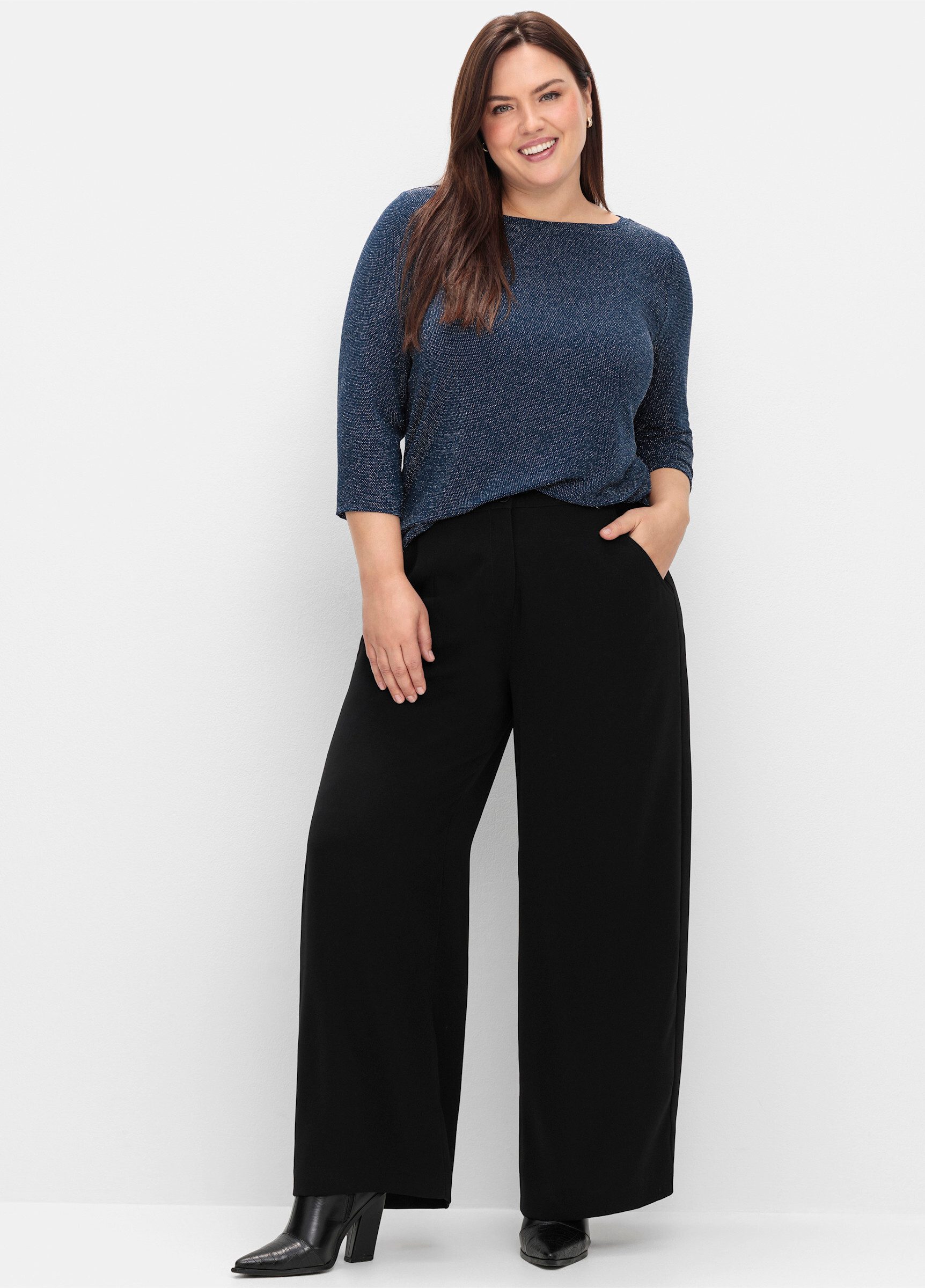 Sheego T-Shirt 3/4-Arm-Shirt . mit Glitzergarn und U-Boot-Ausschnitt günstig online kaufen