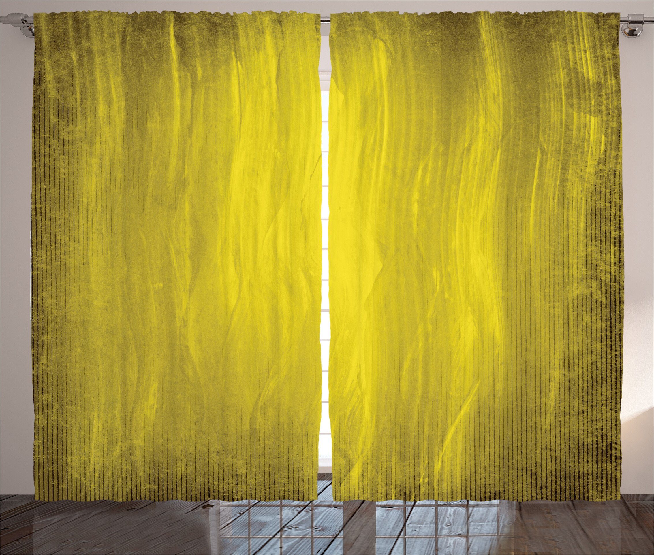 Gardine Schlafzimmer Kräuselband Vorhang mit Schlaufen und Haken, Abakuhaus, Gelb Abstrakte Retro Grunge