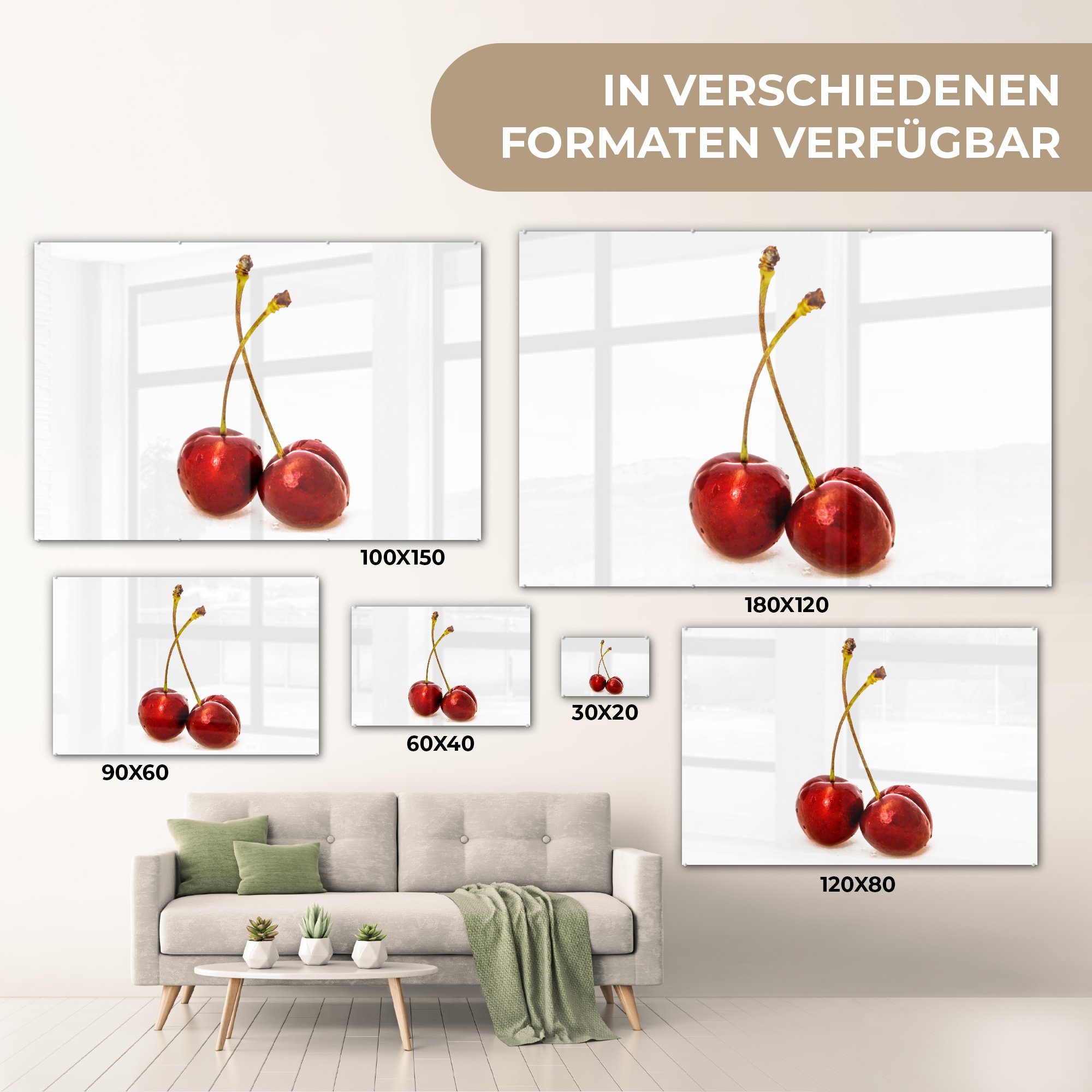 MuchoWow Acrylglasbild Kirsche (1 - Acrylglasbilder & - Rot, St), Weiß Wohnzimmer Schlafzimmer
