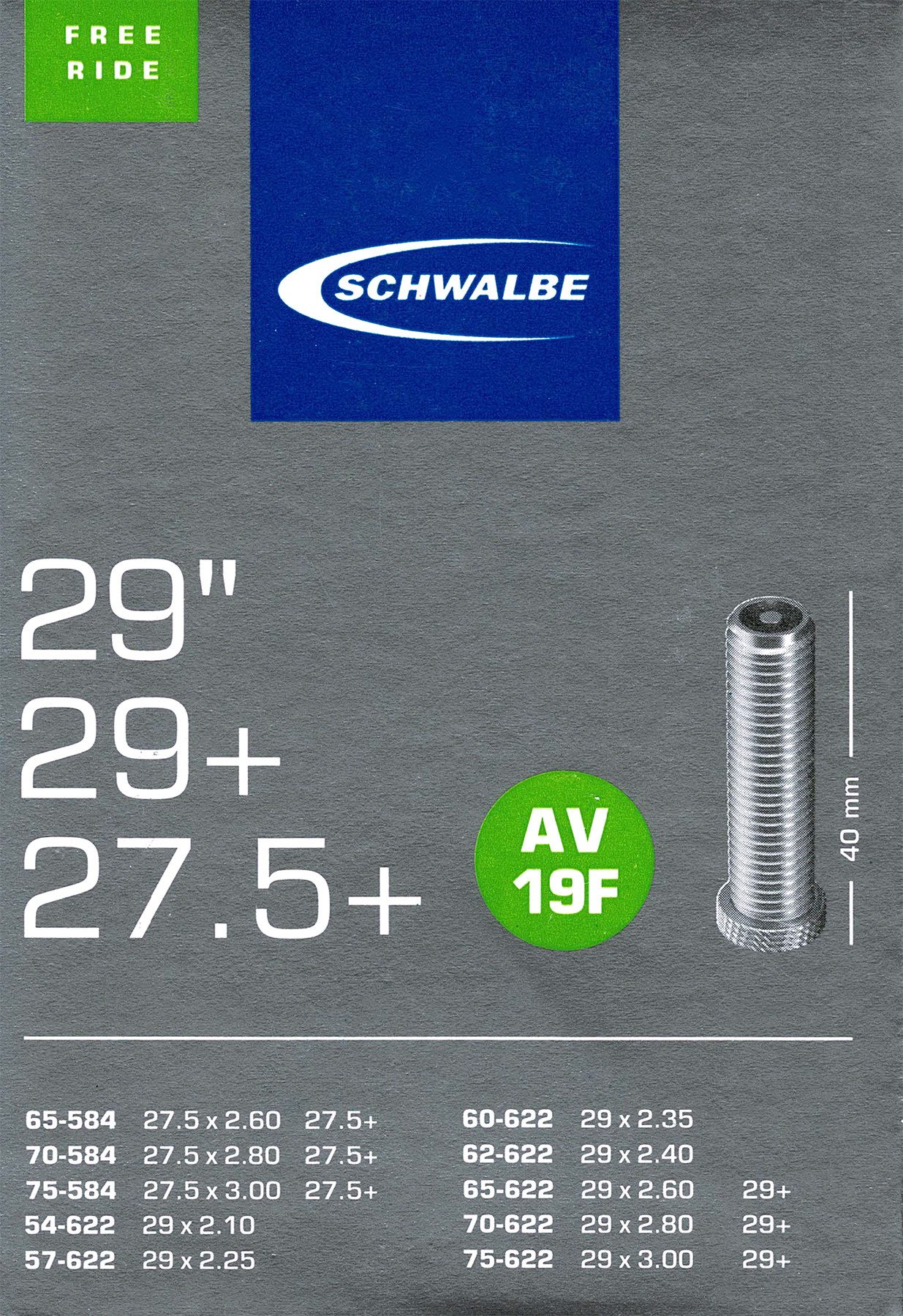 Fahrradschlauch Schwalbe AV 19 F Schlauch Autoventil 29 Zoll Plus 27,5 Zoll Plus