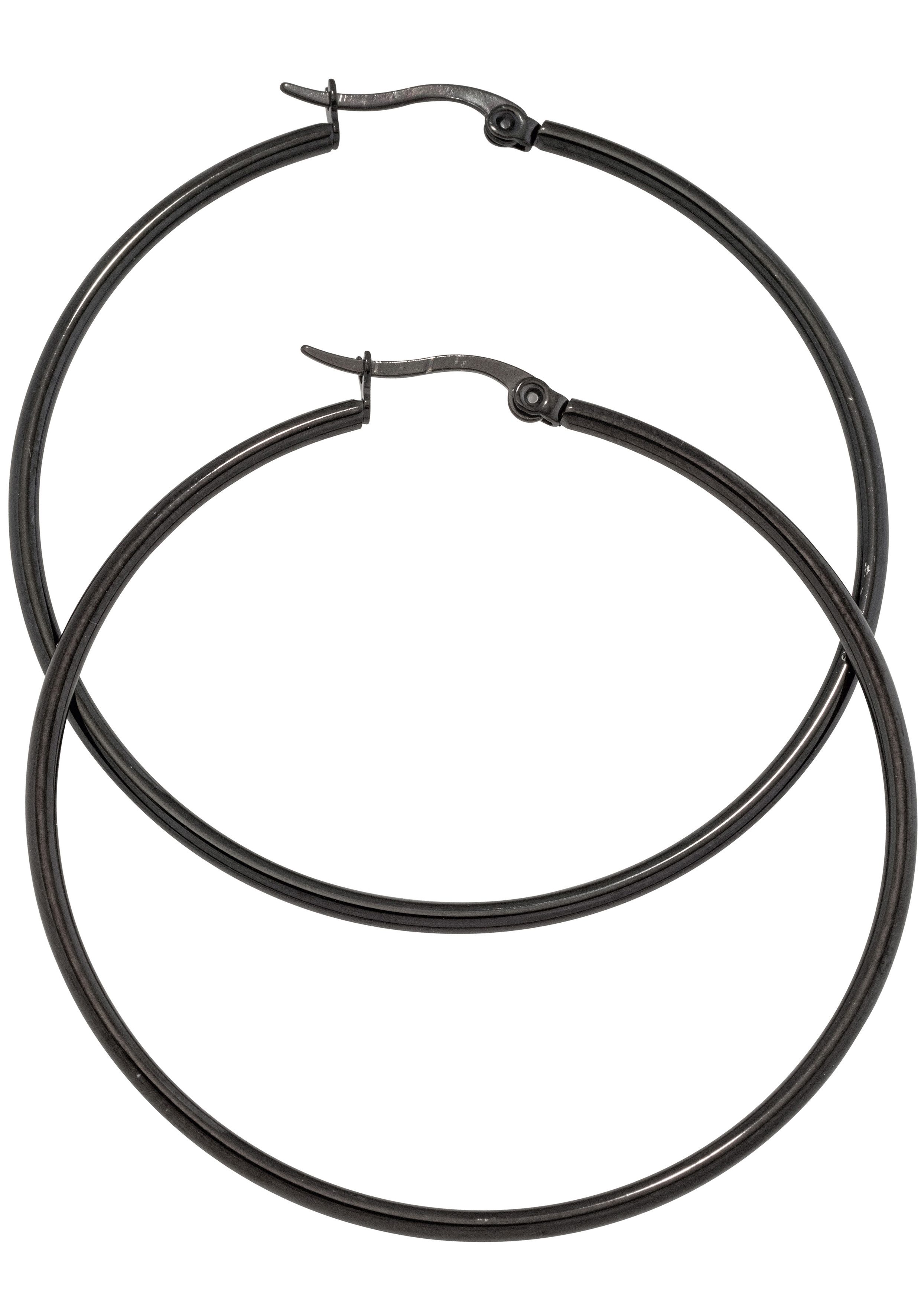 JOBO Paar Creolen Ohrringe rund 54 mm, Edelstahl schwarz beschichtet