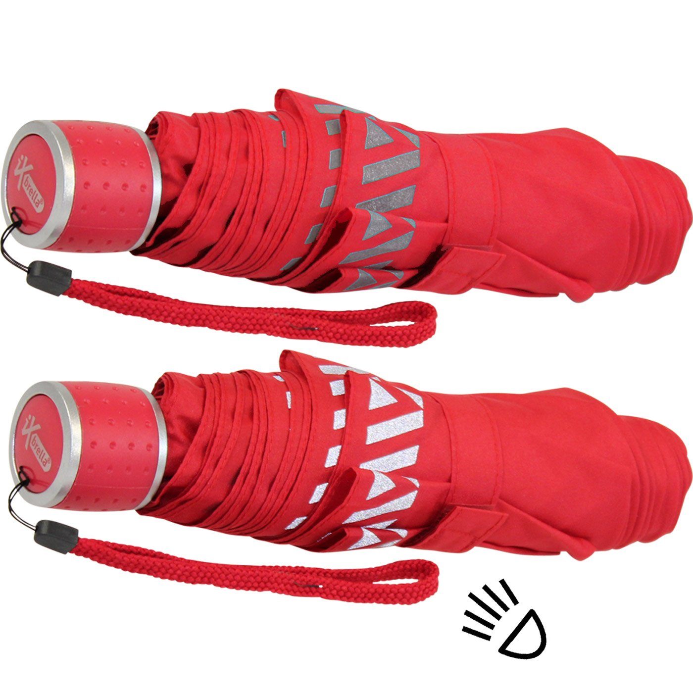 Kinderschirm reflektierend Mini Safety iX-brella rot extra Taschenregenschirm leicht, Reflex