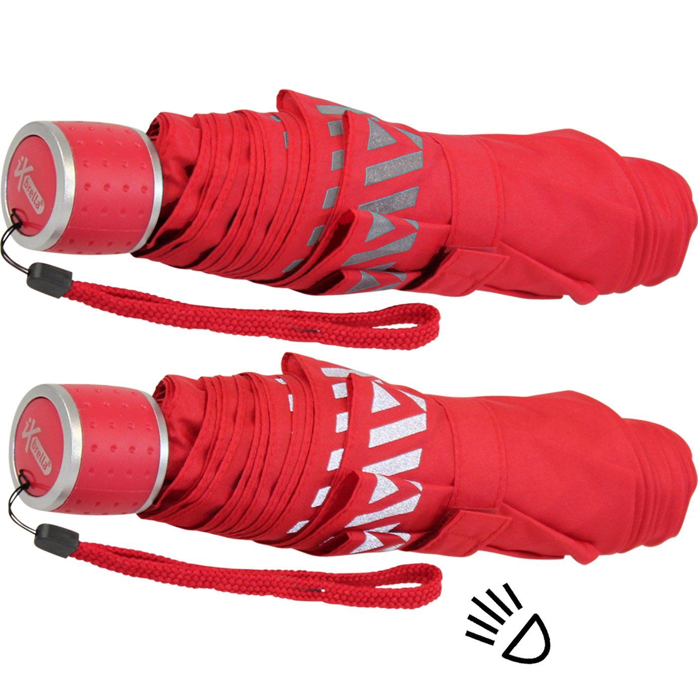 iX-brella Taschenregenschirm Mini Kinderschirm rot leicht, Reflex Safety reflektierend extra