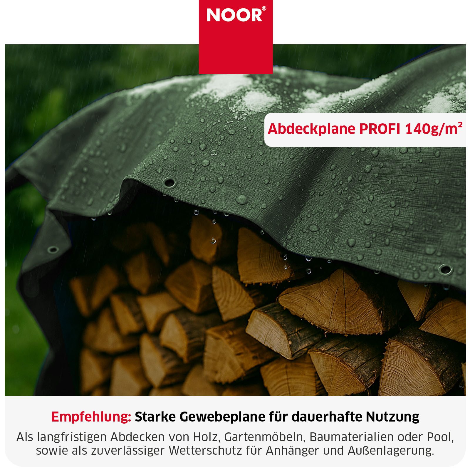 NOOR Schutzplane PROFI - reißfeste Universal-Abdeckplane - 140g/m², Gewebeplane für den Außenbereich, Garten, Baustelle & Camping – Bild 2 von 5