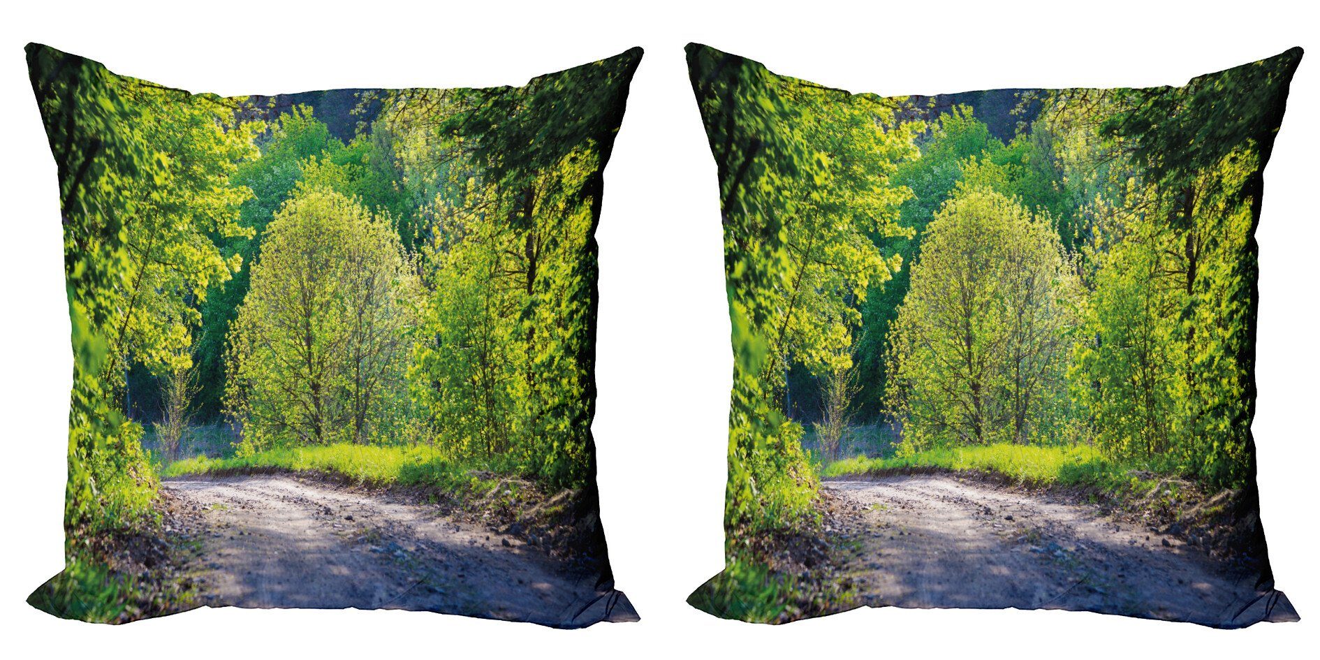 Kissenbezüge Modern Accent Doppelseitiger Digitaldruck, Abakuhaus (2 Stück), Frühling Pfade im Wald am See