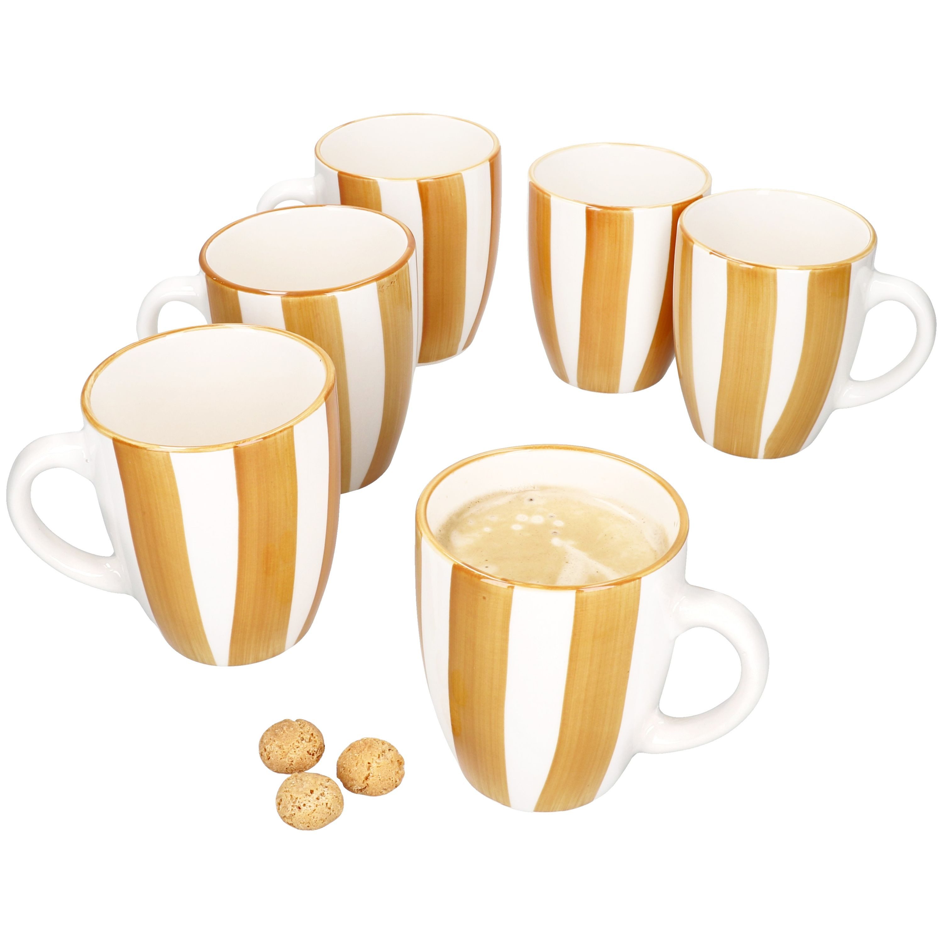 Becher 6x Wald ocker Kaffeebecher 320ml Steingut-Tassen 6 Personen Glühwein