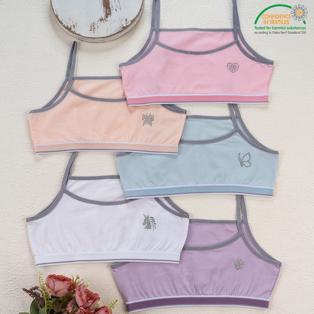 LOREZA Bustier 5er Set Mädchen Bustier Baumwolle - Strass- Bunt (Set, 5-tlg., 5er-Pack)