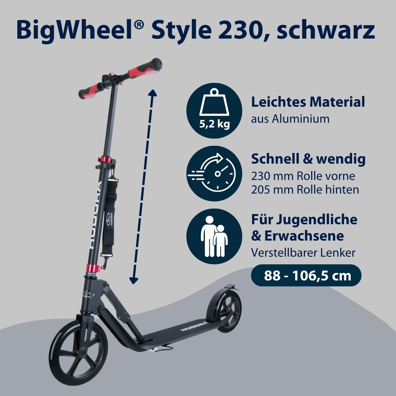 Hudora Cityroller BigWheel® Style 230, Scooter, einklappbarer, höhenverstellbarer Tretroller