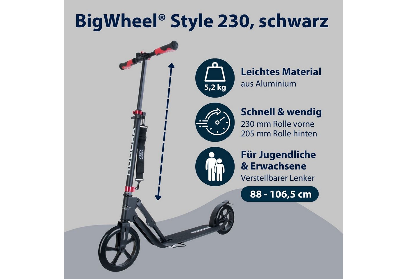 Thumbnail - Hudora Cityroller BigWheel® Style 230, Scooter, einklappbarer, höhenverstellbarer Tretroller