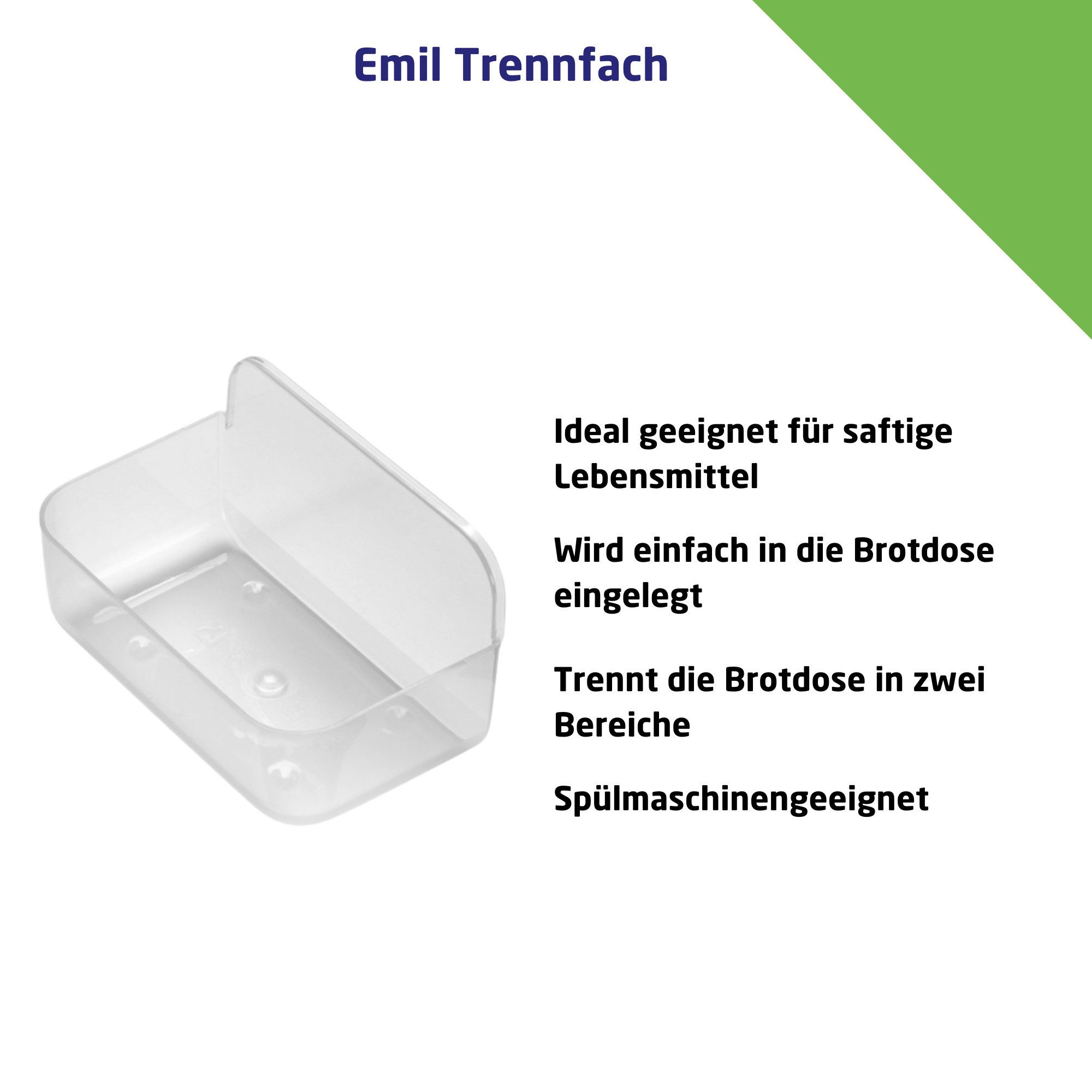 Emil Lunchbox Brotdose Kinder mit Trennfach für Kinder, 100% Polypropylen (PP), (2-tlg., 1x Brotbox, 1x Trennsteg), stabiler Klickverschluss, 100 % BPA frei, Made in Germany