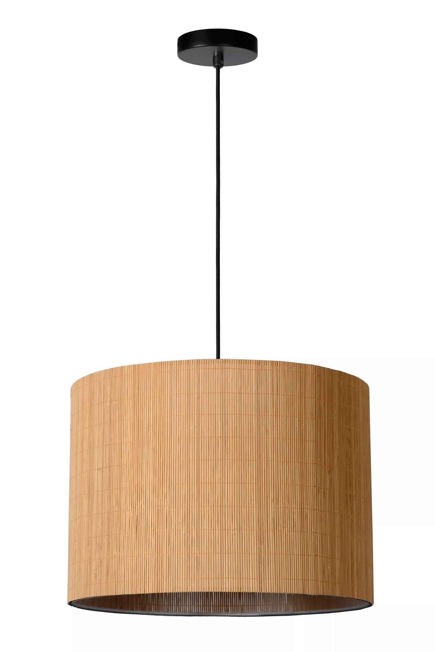 Licht-Erlebnisse Pendelleuchte YARIL, ohne Leuchtmittel, Holz Metall E27 Ø 42 cm H: max. 160 cm Schwarz Natur rund Modern