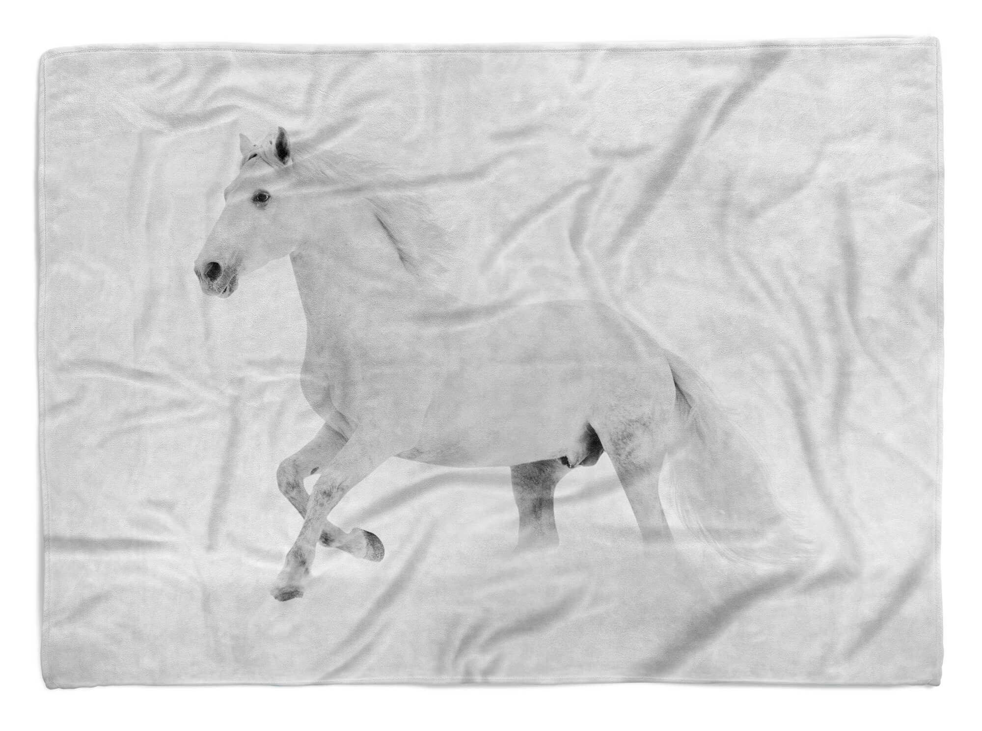 mit Sinus Pferd, Baumwolle-Polyester-Mix Handtücher Kuscheldecke Strandhandtuch weißes Handtuch Saunatuch Handtuch Art (1-St), Tiermotiv