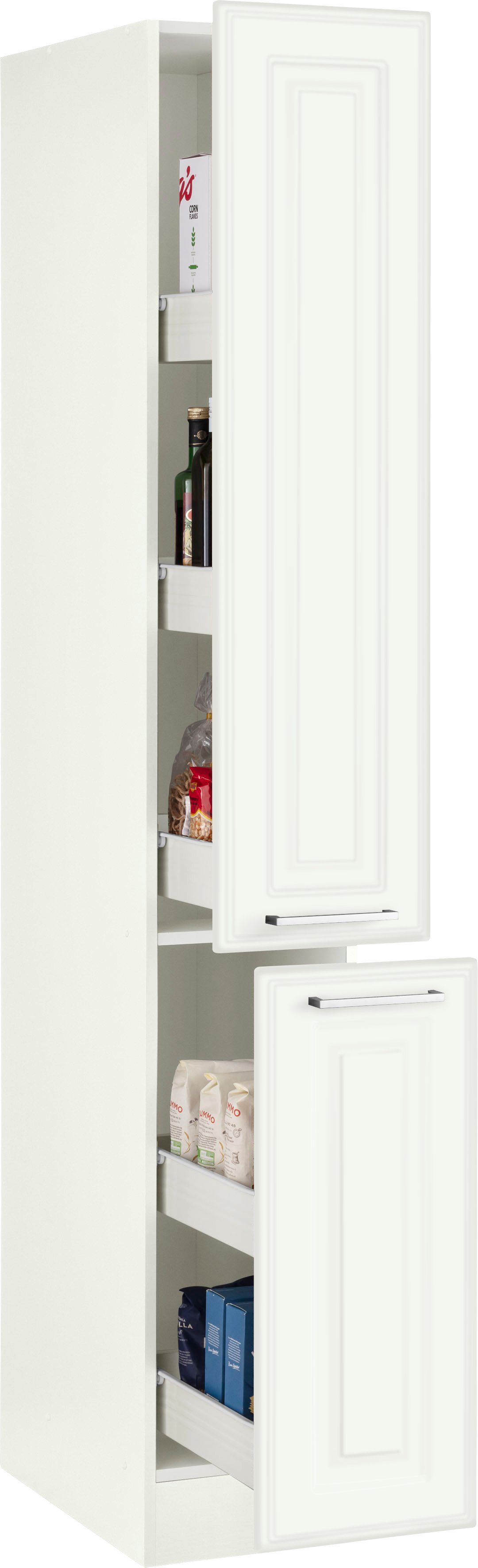 KOCHSTATION Apothekerschrank KS-Stockholm hochwertige MDF-Fronten, 200 cm hoch, viel Stauraum