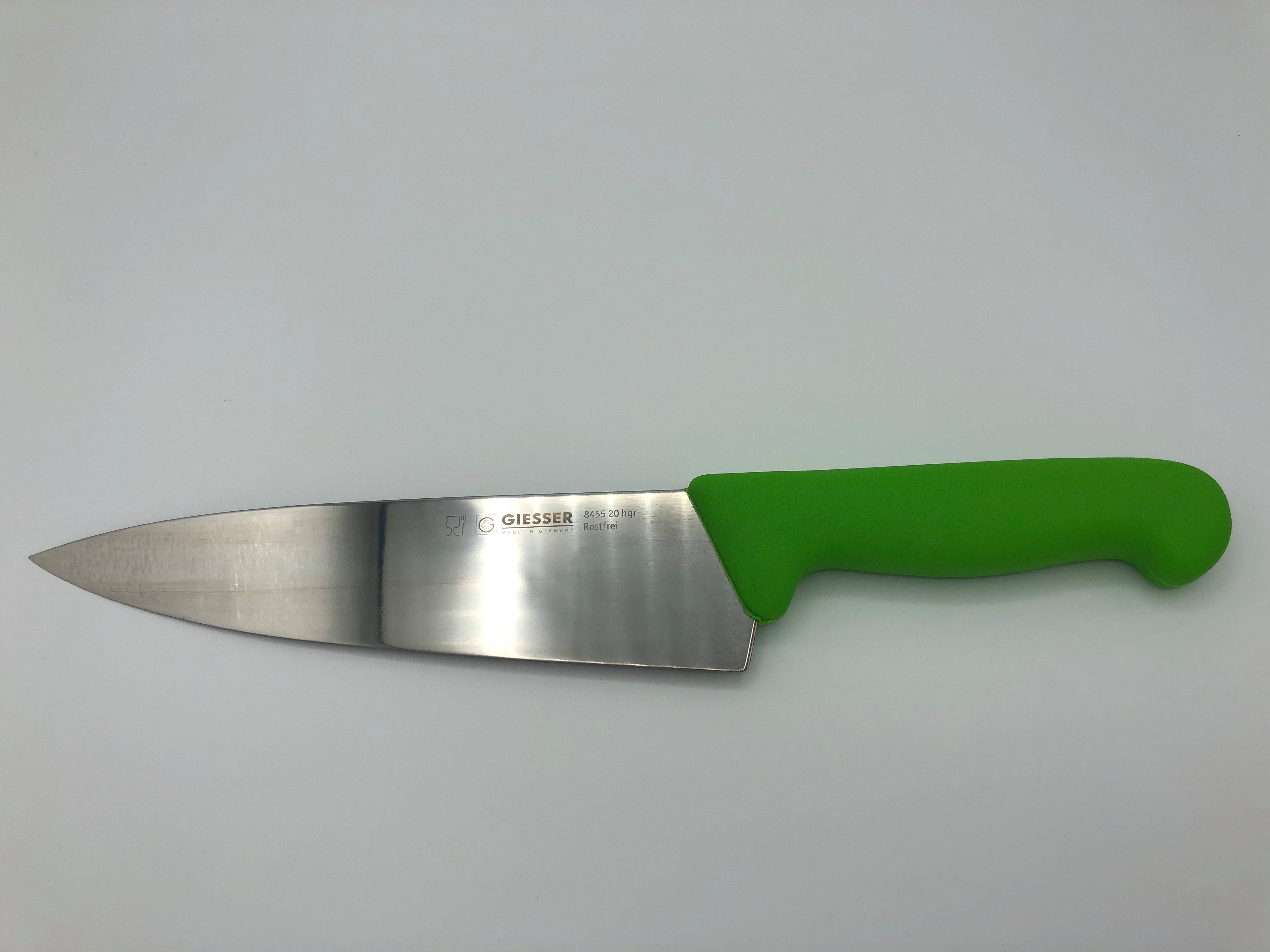 Giesser Messer Kochmesser Küchenmesser breit 8455, Rostfrei, breite Form, scharf, Handabzug, Ideal für jede Küche hellgrün | Kochmesser
