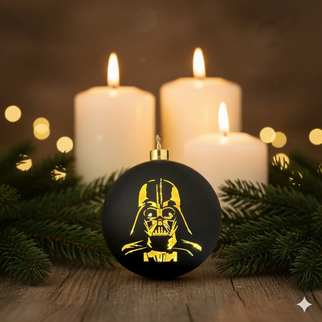 Disney LED Dekolicht Darth Vader Glas Weihnachtskugel Star Wars 15cm beleuchtet Weihnachten, LED fest integriert