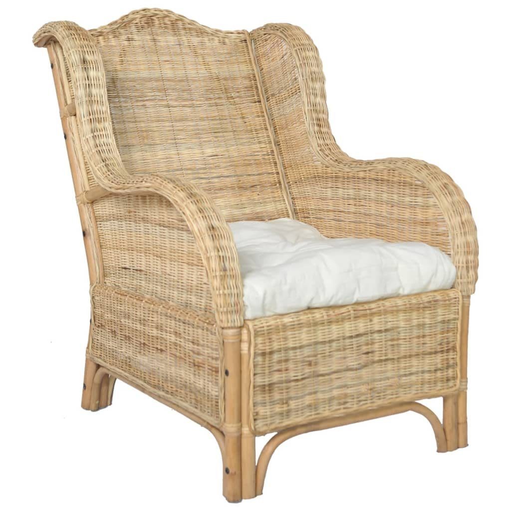 furnicato Sessel mit Kissen Natur-Rattan und Leinen