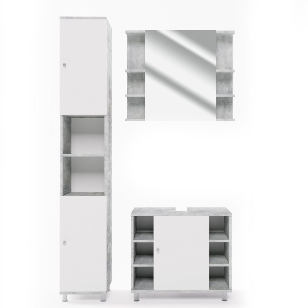 Vicco Badmöbel-Set Fynn, Beton/Weiß, 3 Teile, günstig online kaufen
