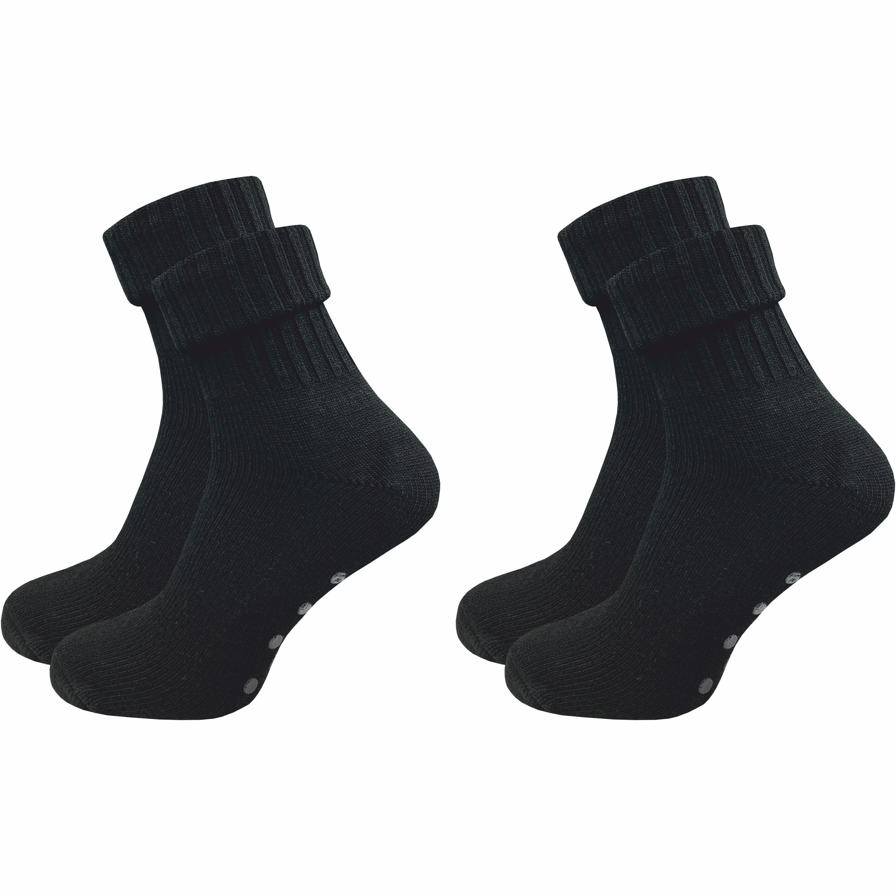 GAWILO ABS-Socken für Damen aus Wolle für extra warme Füße, Stoppersocken (2 Paar) Rutschfeste Hausschuhsocken, Weiche & kuschlige Socken mit Noppen schwarz | Wintersocken