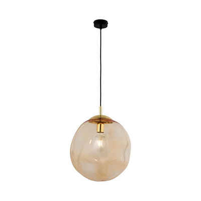 Licht-Erlebnisse Pendelleuchte BOSTA, ohne Leuchtmittel, Moderne Pendelleuchte Bernstein Gold Glas Kugel ausgefallen Esstisch