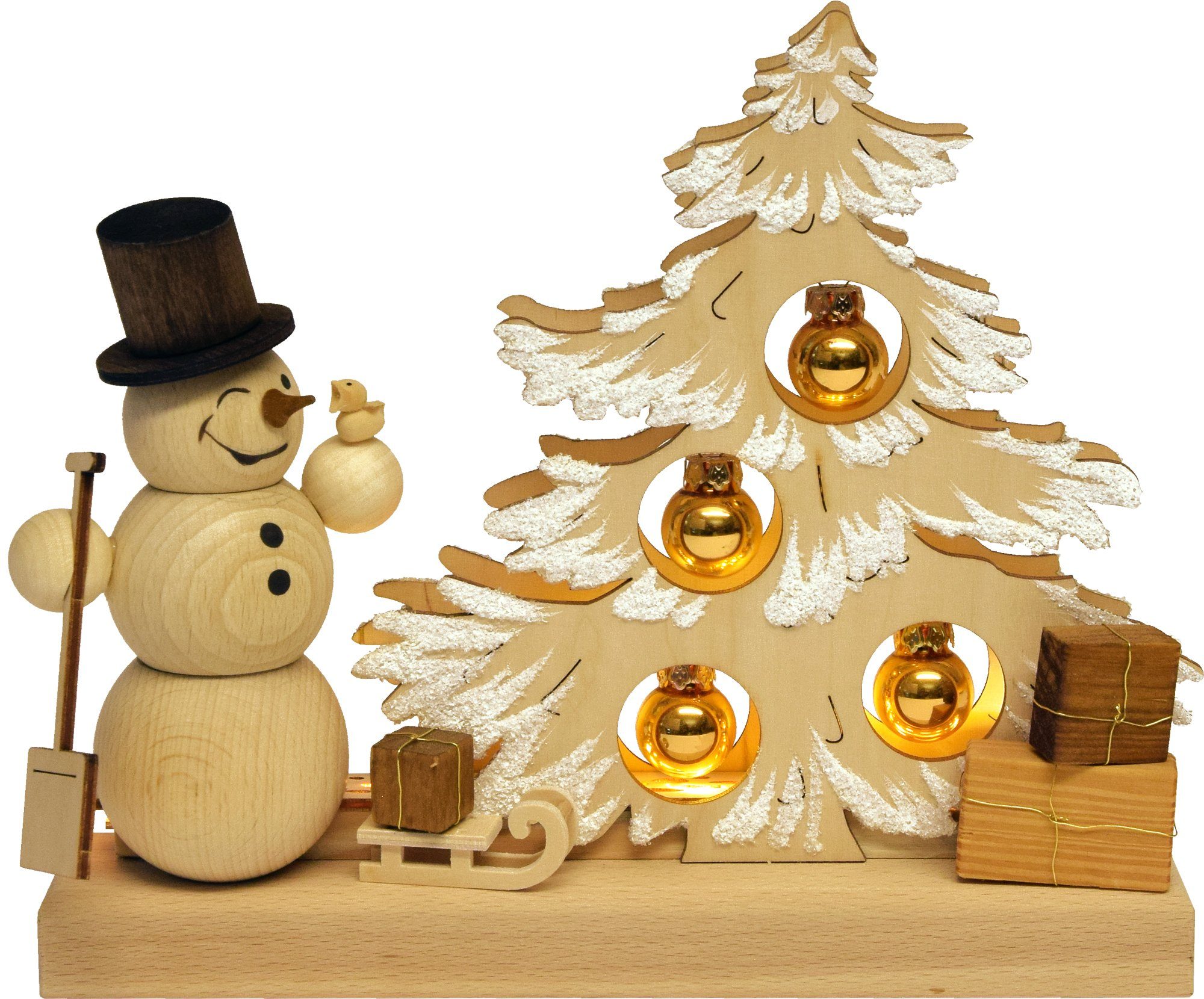 RATAGS LED Schwibbogen Tischschmuck Tannenbaum mit goldenen Kugeln, Höhe 19 cm, Handarbeit aus dem Erzgebirge