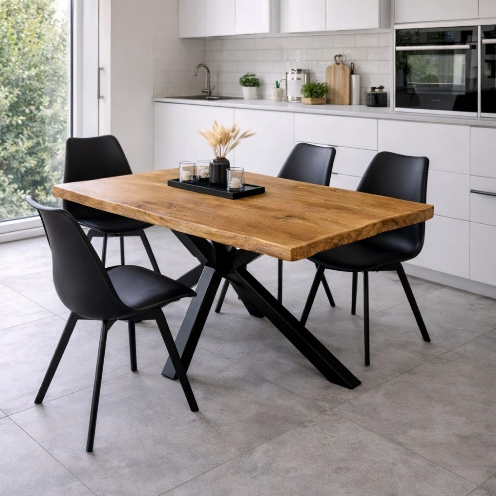 LebensWohnArt Esstisch Esstisch NARBOL 140x80cm Akazie Massivholz Baumkante Metallgestell